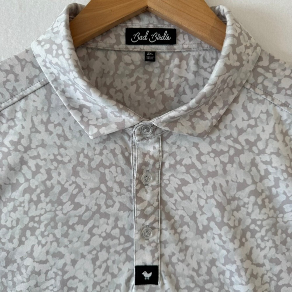 Bad Birdie Mens 2XL Grey White Abstract Print Performance Golf Polo Shirt